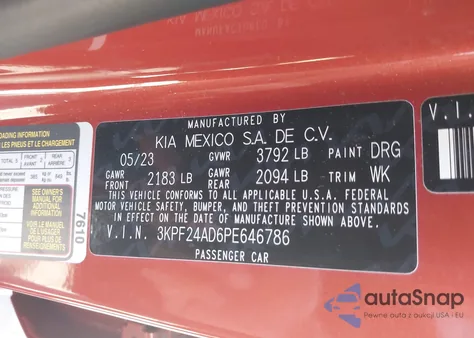 2023 Kia Forte Lxs from USA, damaged, VIN 3KPF24AD6PE646786